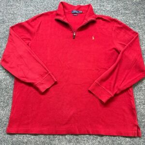 Polo‎ Ralph Lauren Mens XXL Red Quarter Zip Estate Rib Pullover Sweater